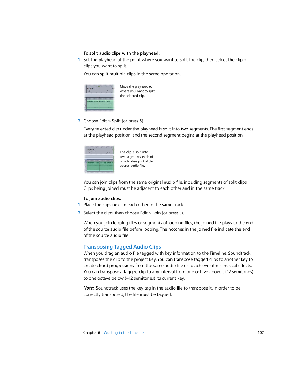 Transposing tagged audio clips | Apple Soundtrack User Manual | Page 107 / 209