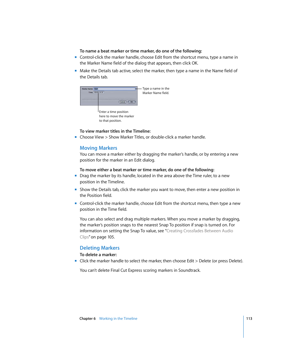 Moving markers, Deleting markers | Apple Soundtrack User Manual | Page 113 / 209