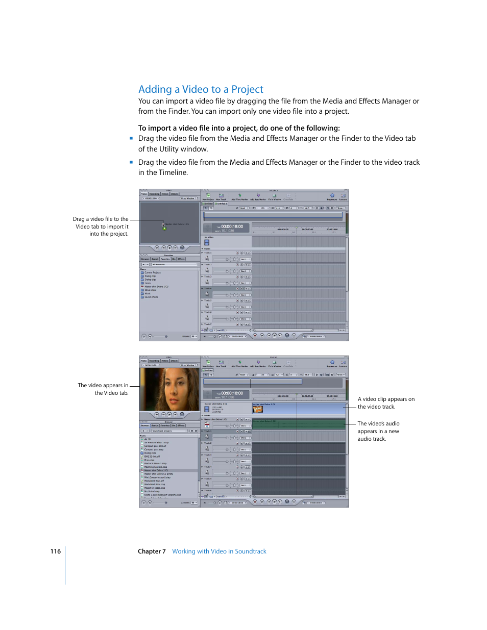 Adding a video to a project | Apple Soundtrack User Manual | Page 116 / 209