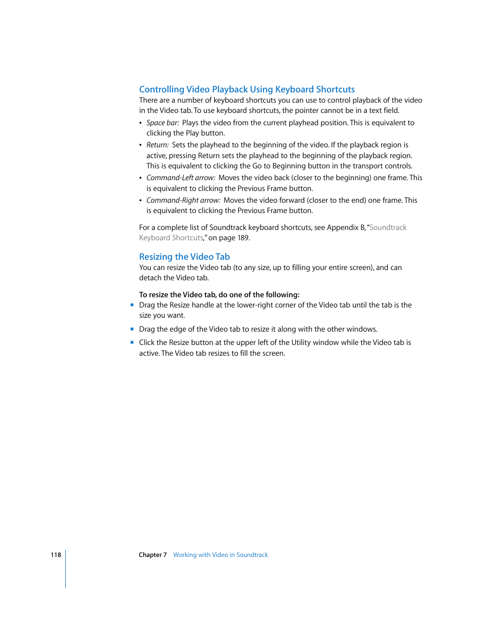 Resizing the video tab | Apple Soundtrack User Manual | Page 118 / 209
