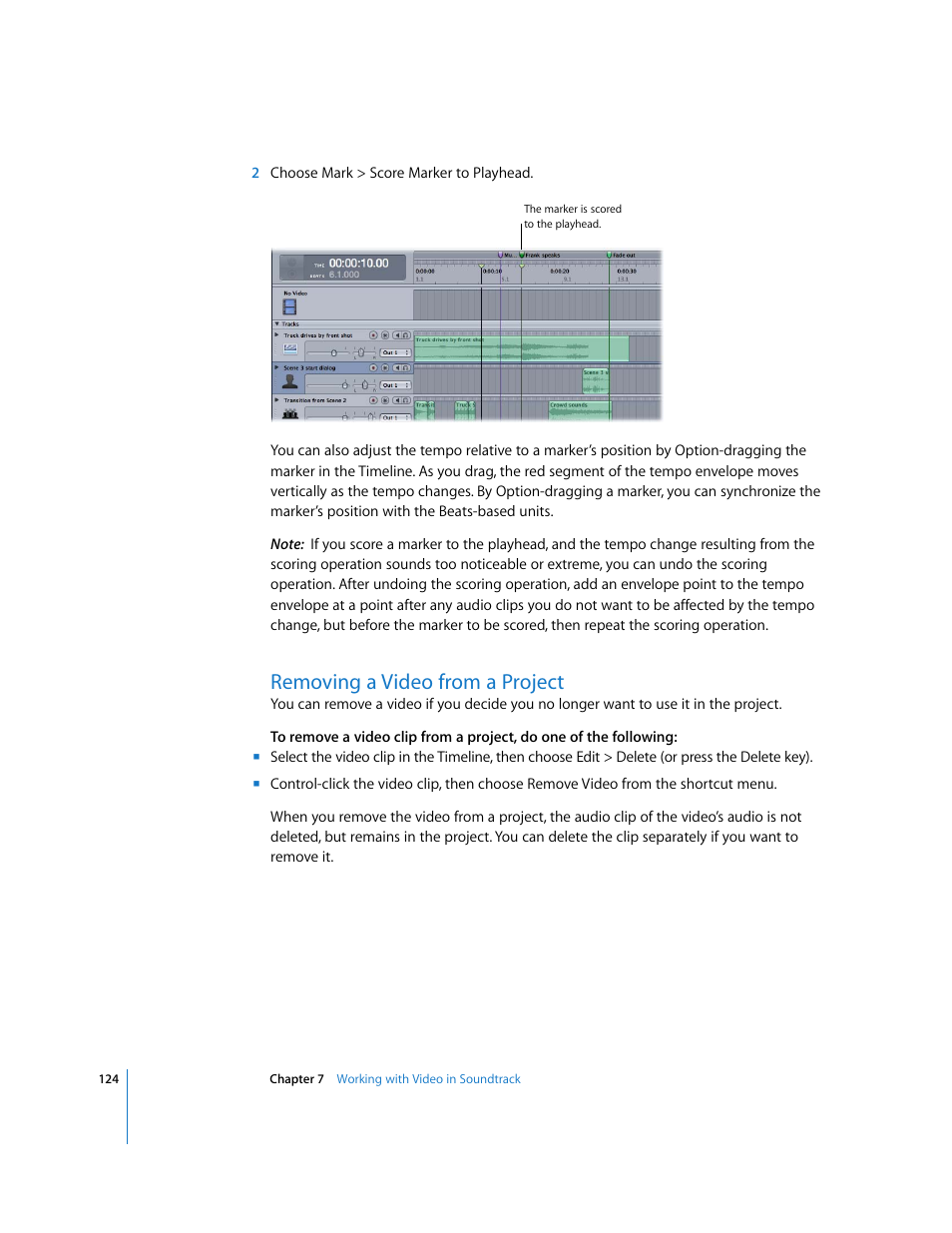 Removing a video from a project | Apple Soundtrack User Manual | Page 124 / 209