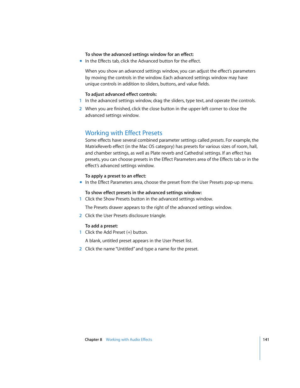 Working with effect presets | Apple Soundtrack User Manual | Page 141 / 209