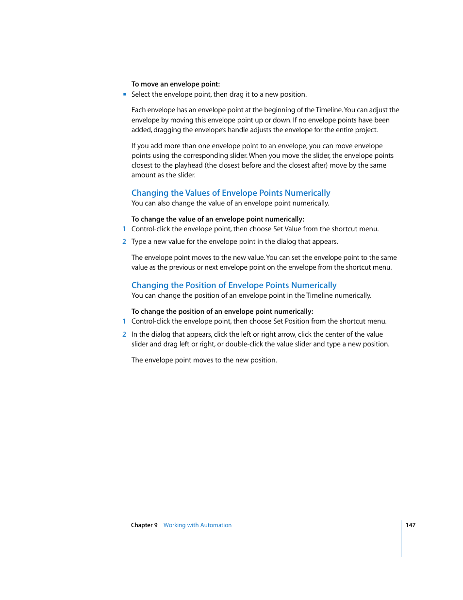 Changing the values of envelope points numerically | Apple Soundtrack User Manual | Page 147 / 209