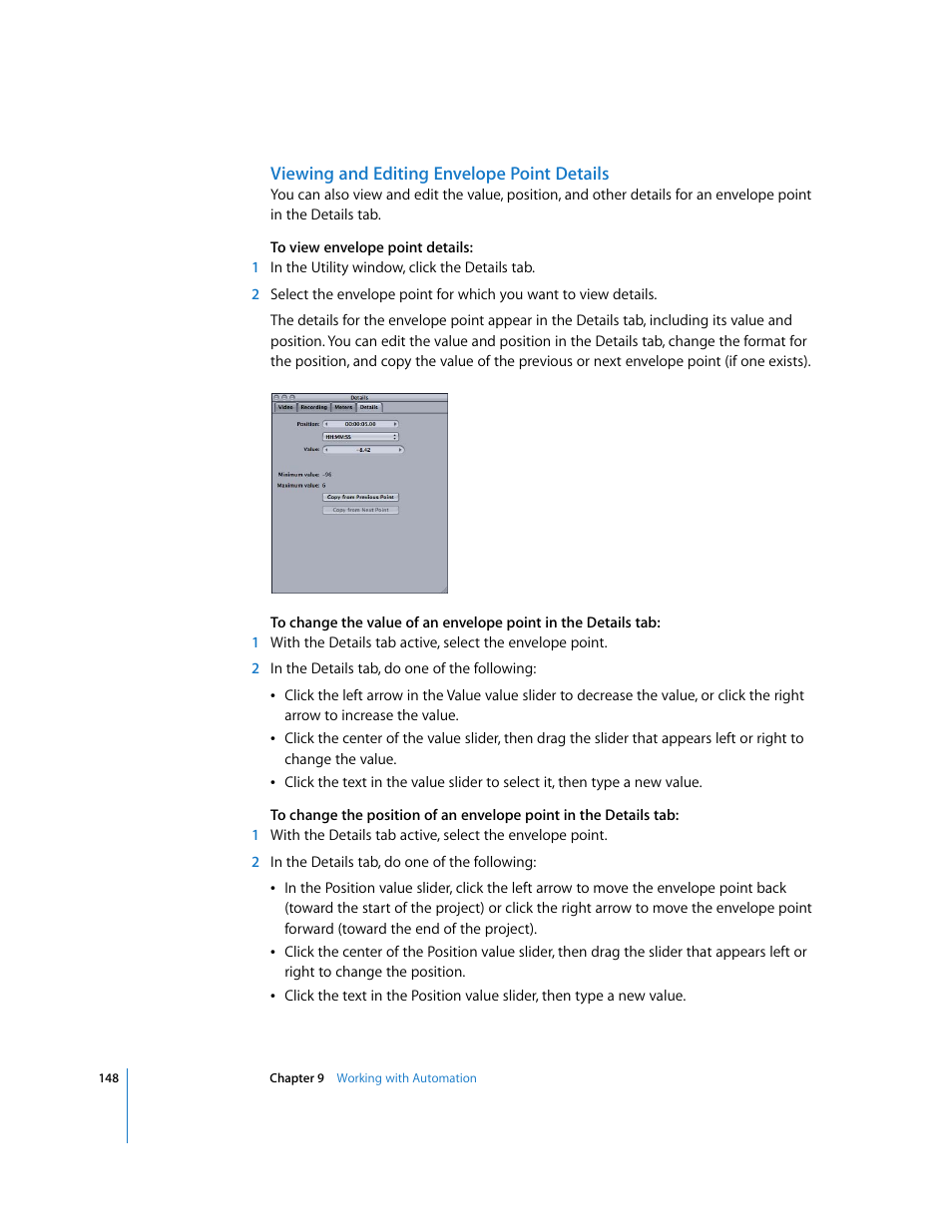 Viewing and editing envelope point details | Apple Soundtrack User Manual | Page 148 / 209