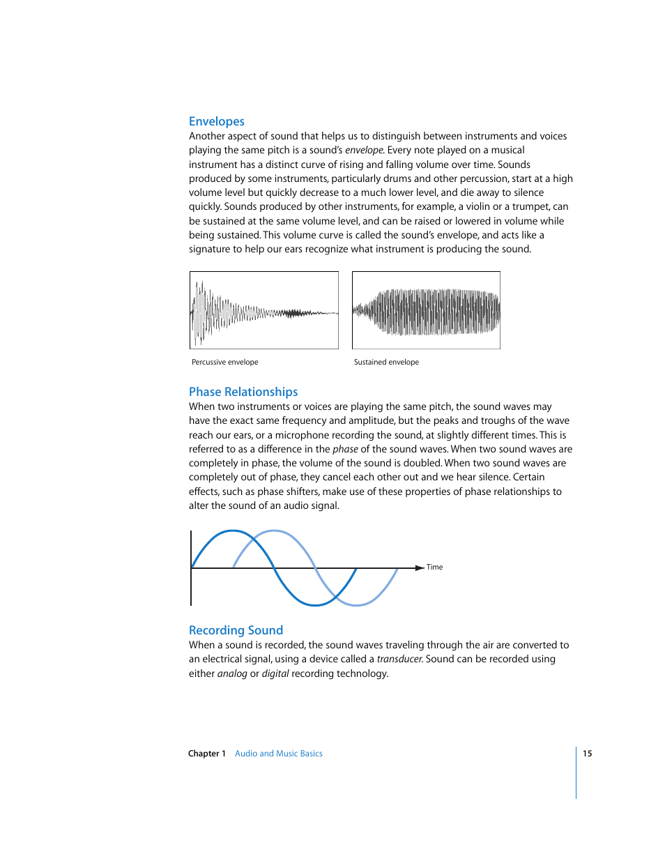 Envelopes, Phase relationships, Recording sound | Apple Soundtrack User Manual | Page 15 / 209