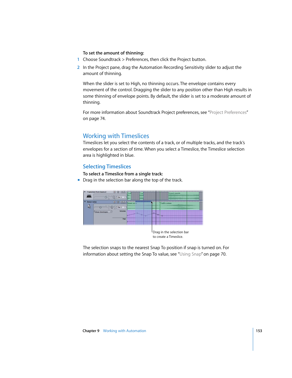 Working with timeslices, Selecting timeslices | Apple Soundtrack User Manual | Page 153 / 209