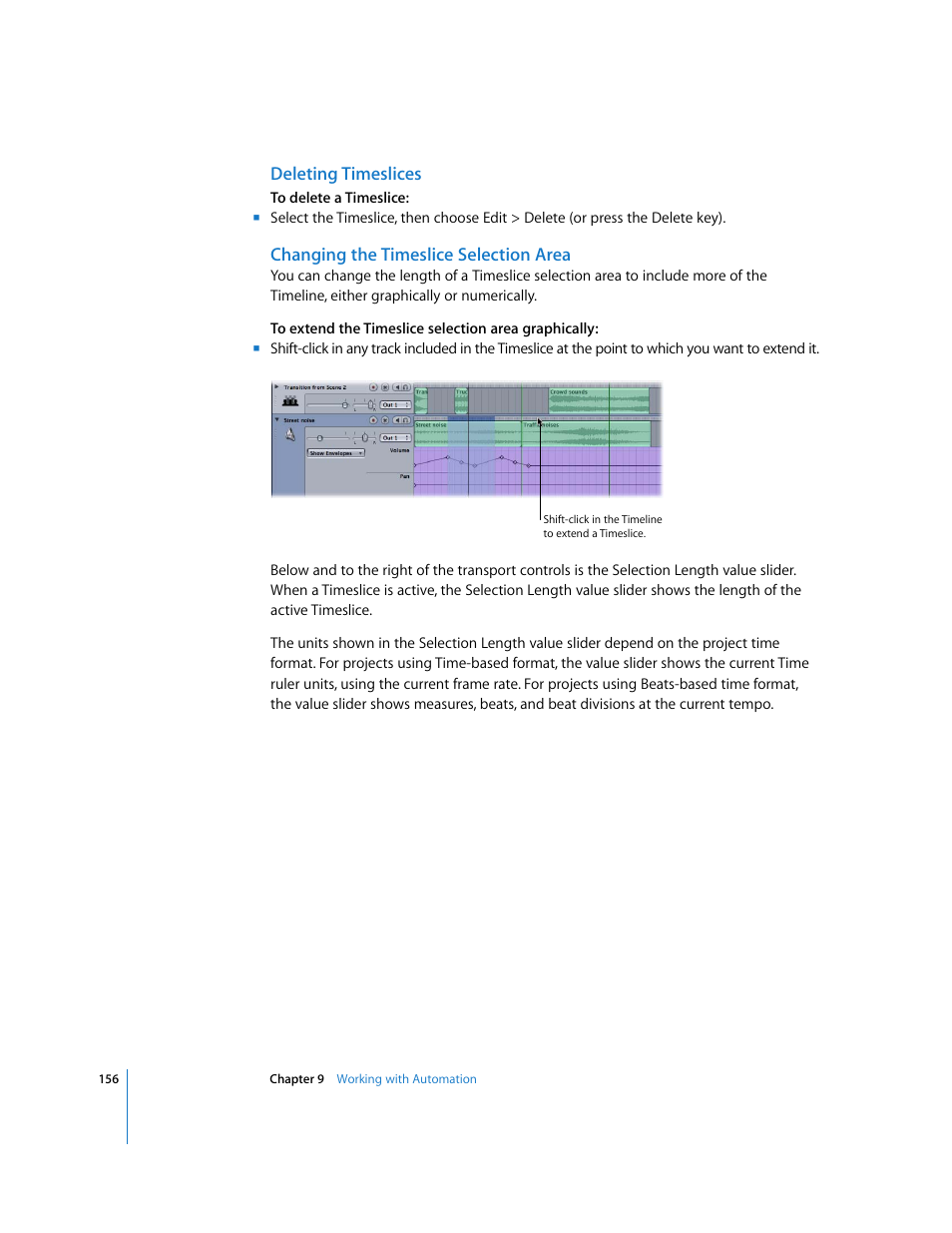 Deleting timeslices, Changing the timeslice selection area | Apple Soundtrack User Manual | Page 156 / 209