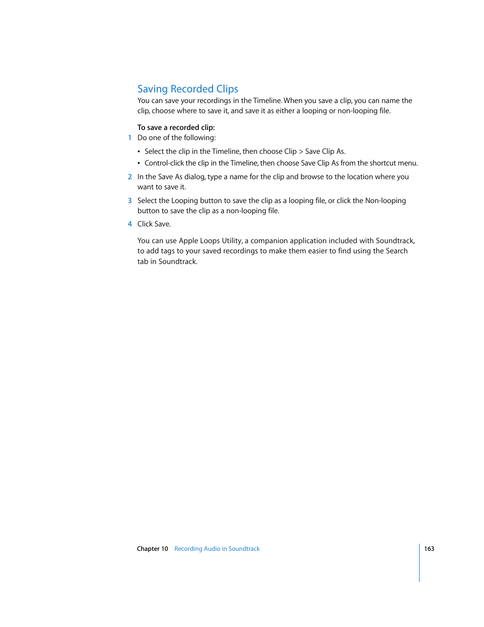 Saving recorded clips | Apple Soundtrack User Manual | Page 163 / 209