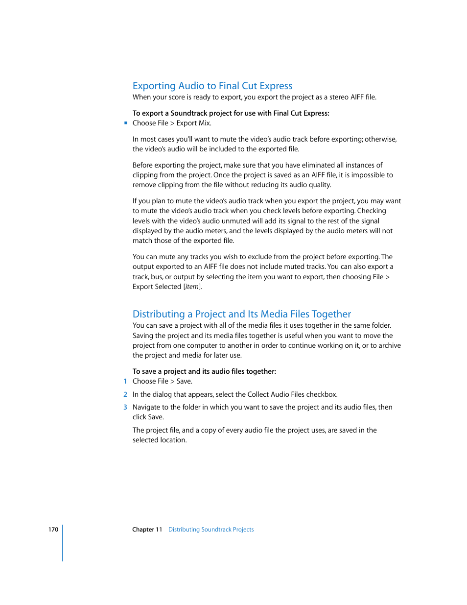 Exporting audio to finalcutexpress, Exporting audio to final cut express | Apple Soundtrack User Manual | Page 170 / 209