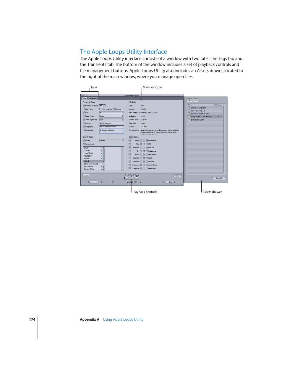 The appleloopsutility interface, The apple loops utility interface | Apple Soundtrack User Manual | Page 174 / 209