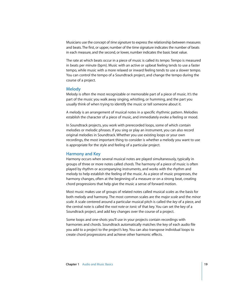 Melody, Harmony and key | Apple Soundtrack User Manual | Page 19 / 209