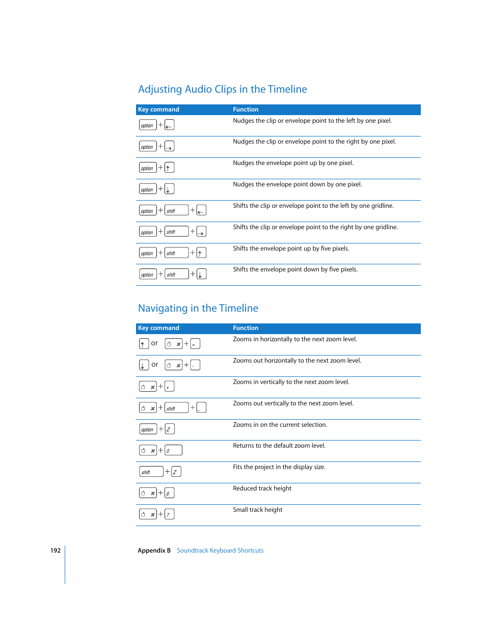 Adjusting audio clips in the timeline, Navigating in the timeline | Apple Soundtrack User Manual | Page 192 / 209