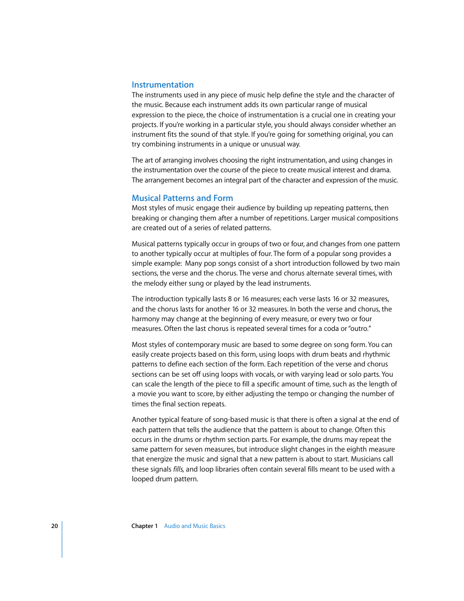 Instrumentation, Musical patterns and form | Apple Soundtrack User Manual | Page 20 / 209