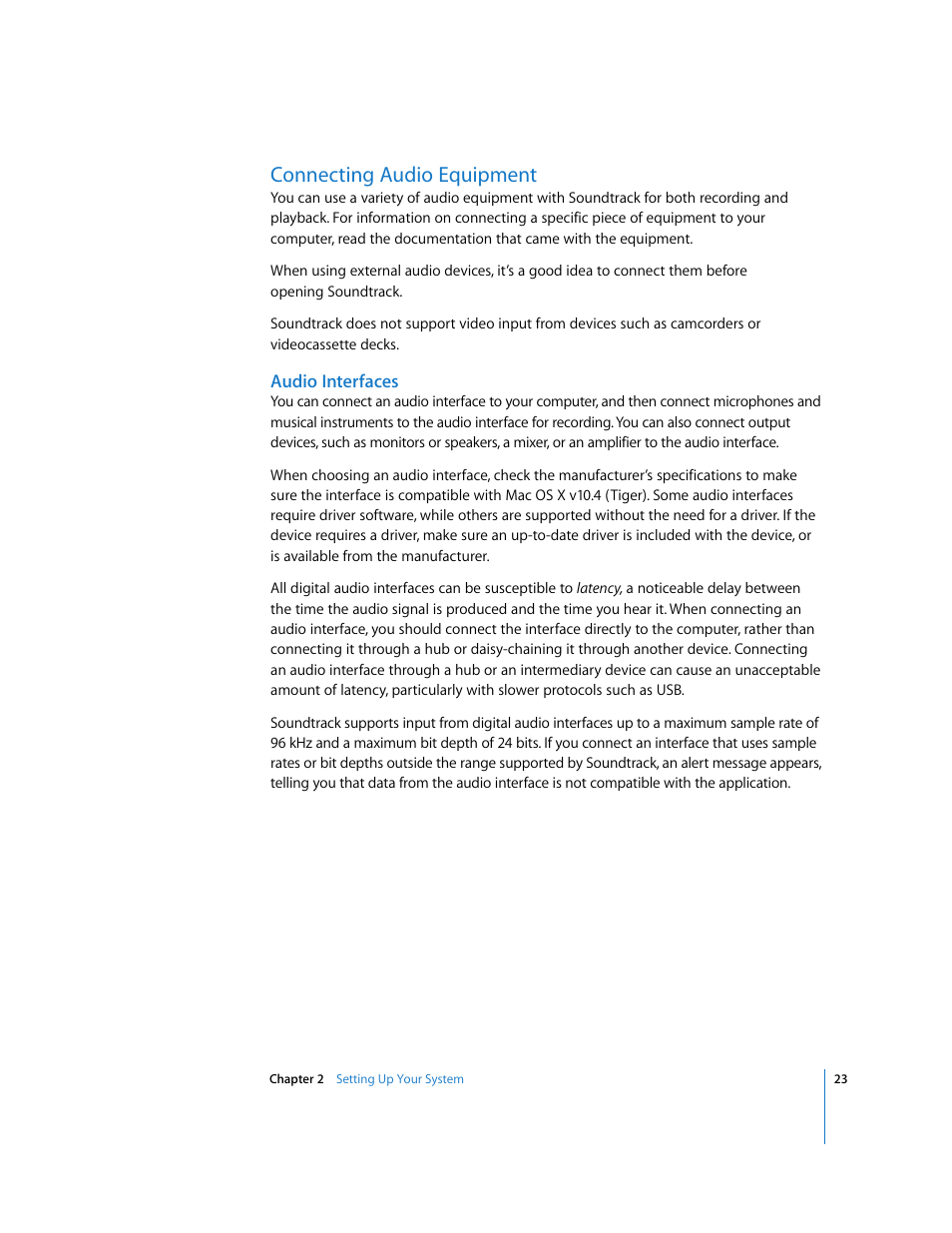 Connecting audio equipment, Audio interfaces | Apple Soundtrack User Manual | Page 23 / 209