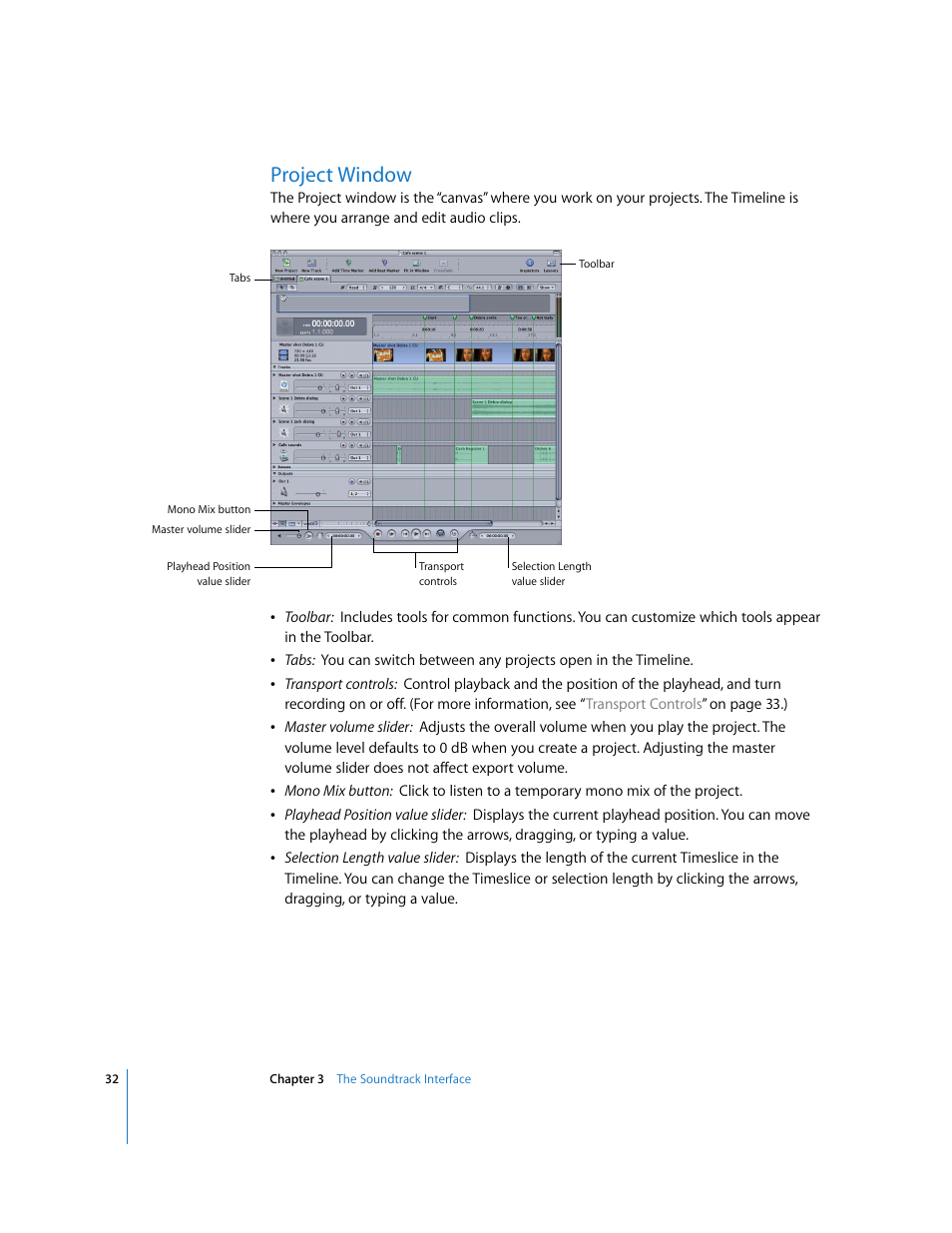 Project window | Apple Soundtrack User Manual | Page 32 / 209