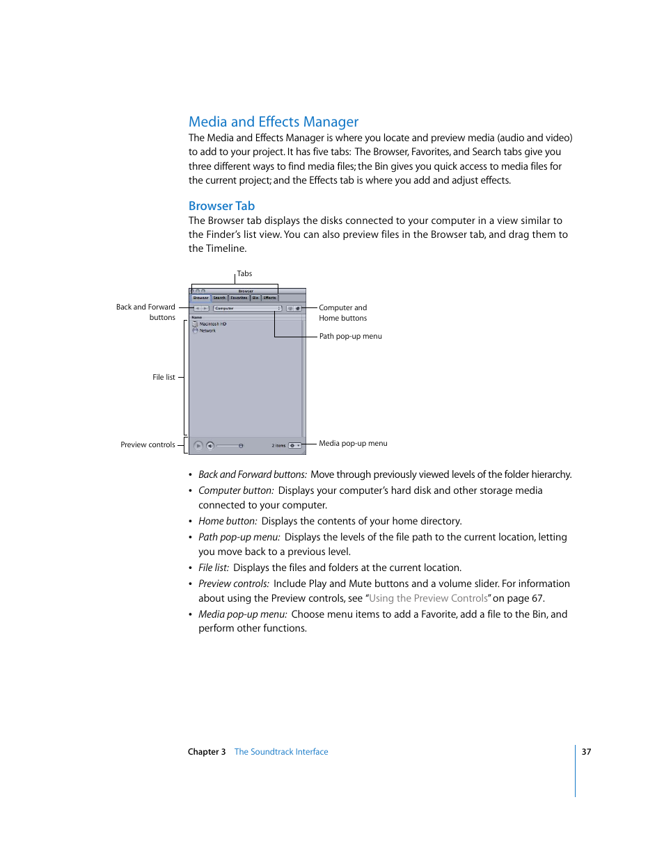 Media and effects manager, Browser tab | Apple Soundtrack User Manual | Page 37 / 209