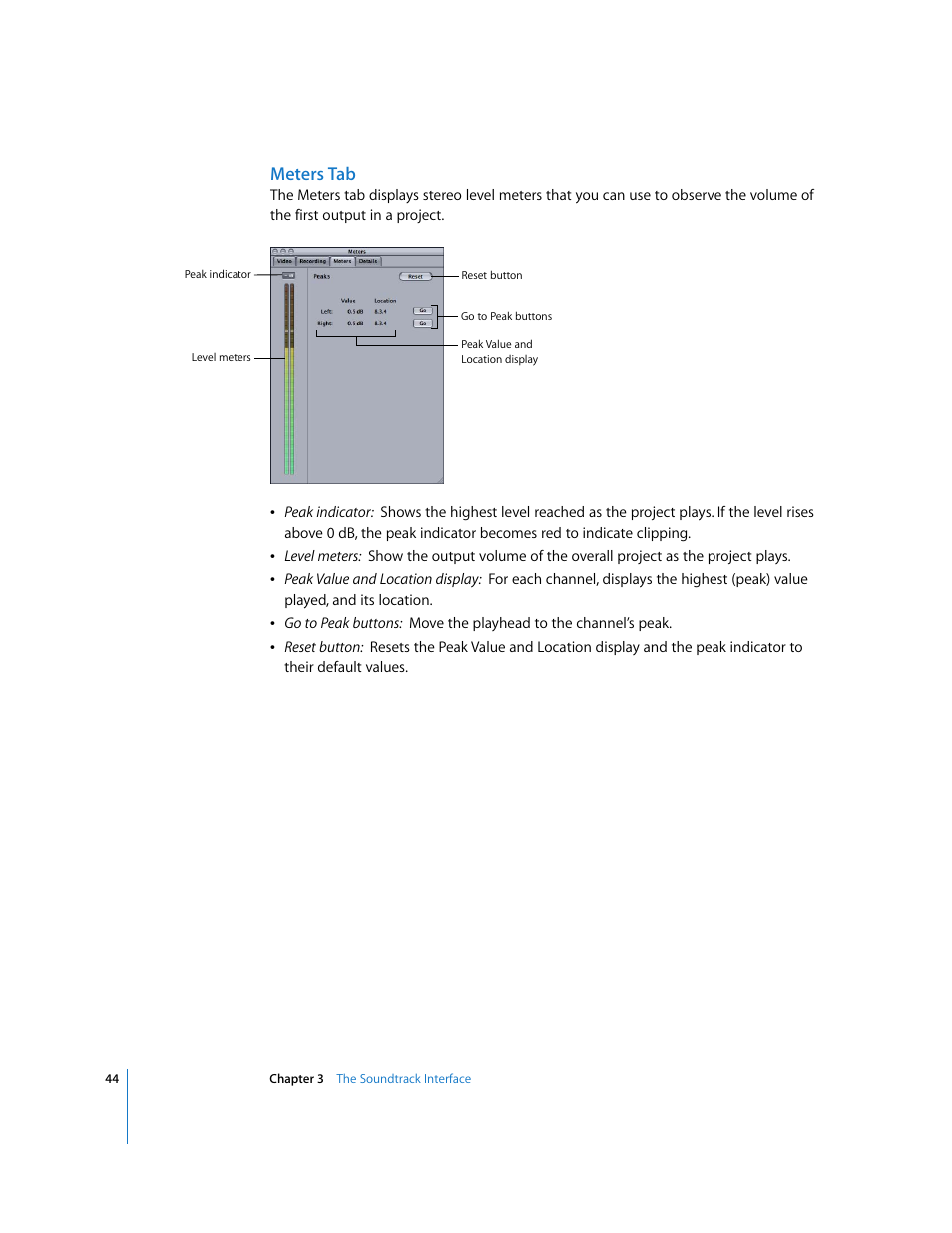 Meters tab | Apple Soundtrack User Manual | Page 44 / 209