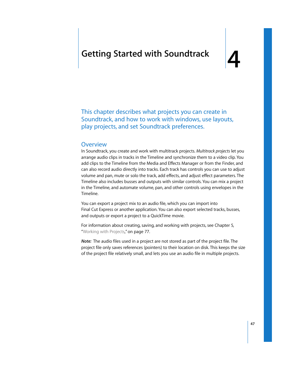 Getting started withsoundtrack, Overview, Chapter 4 | Getting started with soundtrack, O chapter 4 | Apple Soundtrack User Manual | Page 47 / 209