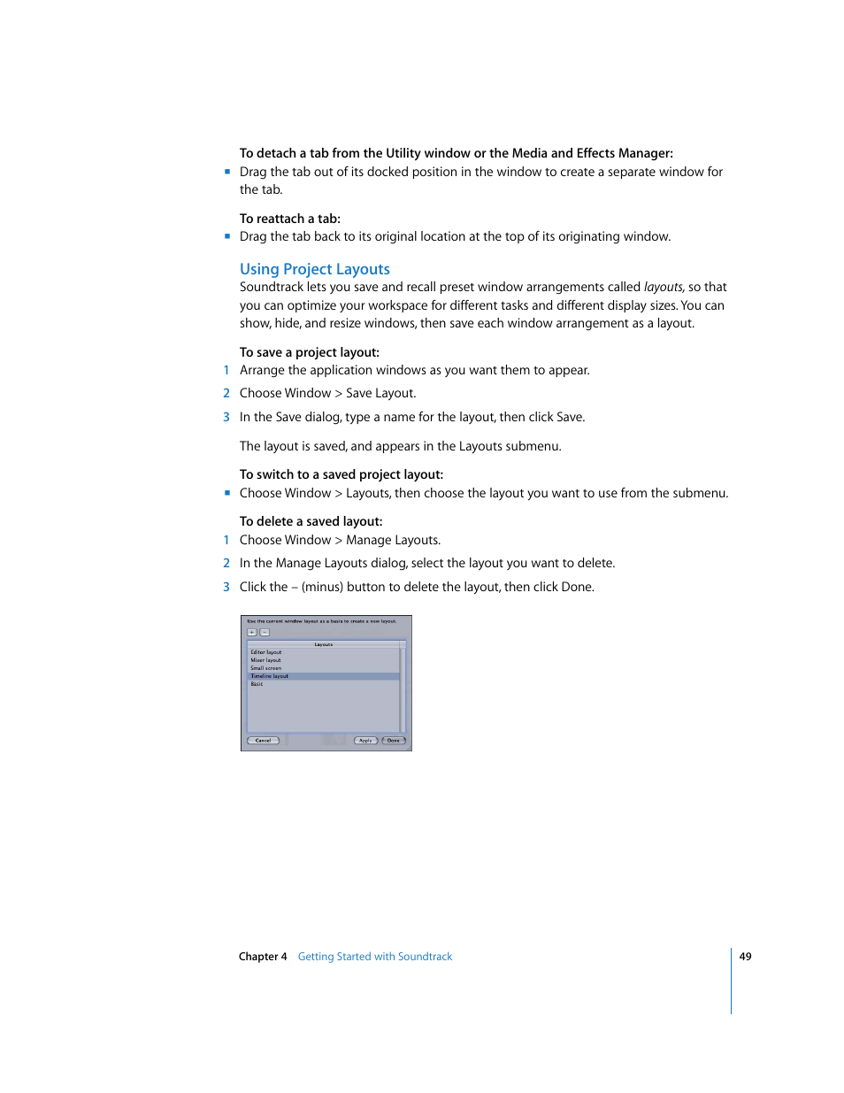 Using project layouts | Apple Soundtrack User Manual | Page 49 / 209