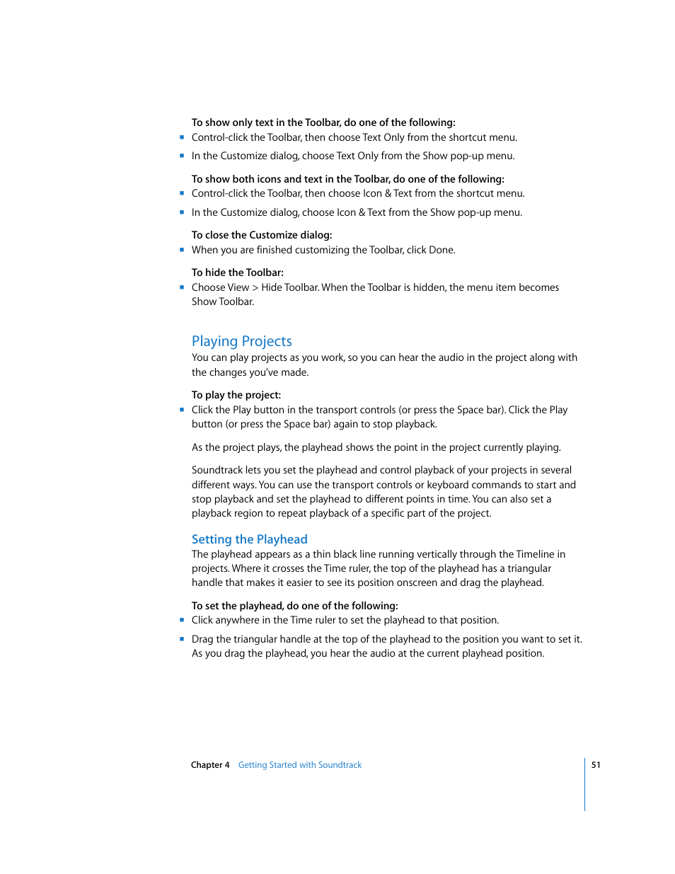 Playing projects, Setting the playhead | Apple Soundtrack User Manual | Page 51 / 209