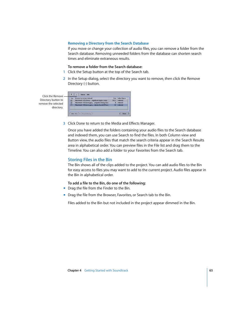 Storing files in the bin | Apple Soundtrack User Manual | Page 65 / 209