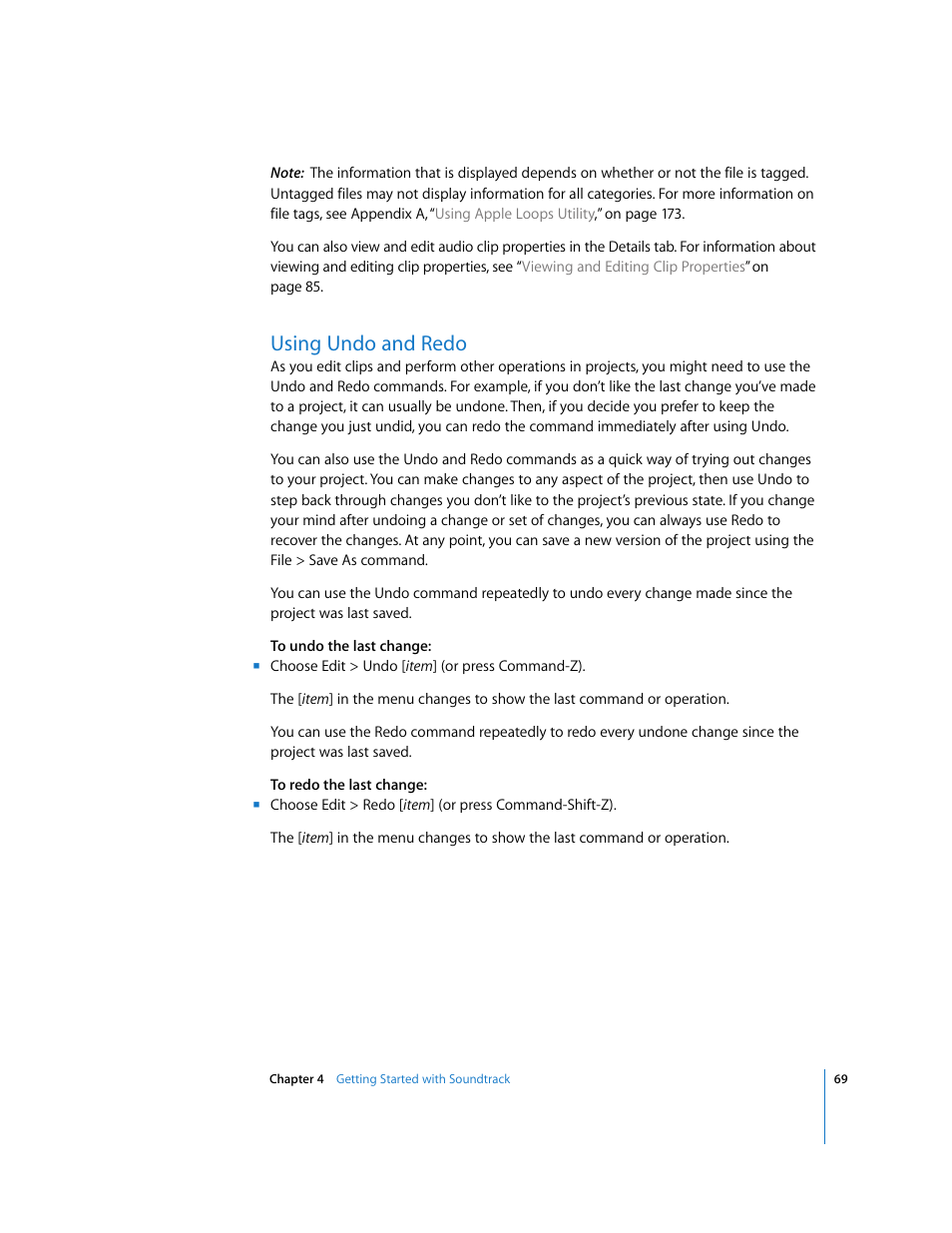 Using undo and redo | Apple Soundtrack User Manual | Page 69 / 209