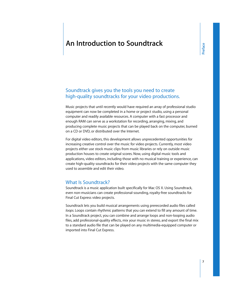 An introduction to soundtrack, What is soundtrack, Preface | Apple Soundtrack User Manual | Page 7 / 209