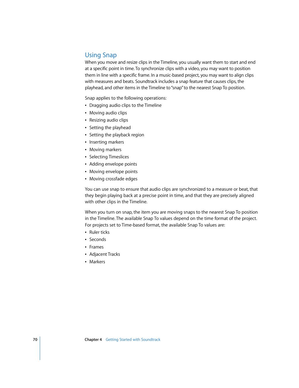 Using snap | Apple Soundtrack User Manual | Page 70 / 209