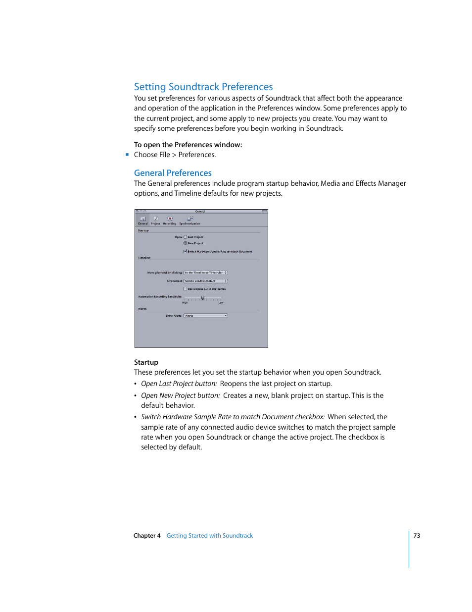 Setting soundtrack preferences, General preferences | Apple Soundtrack User Manual | Page 73 / 209