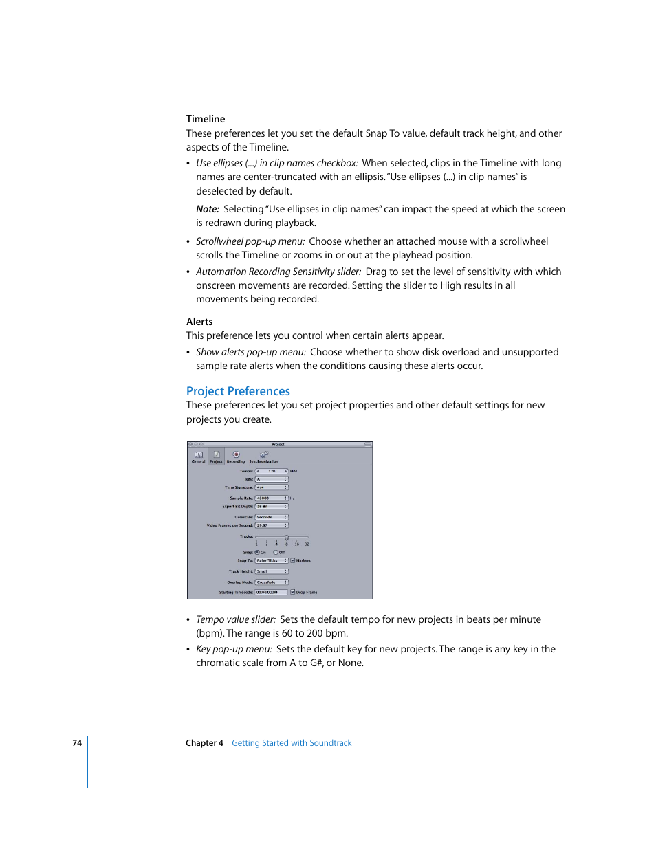 Project preferences | Apple Soundtrack User Manual | Page 74 / 209