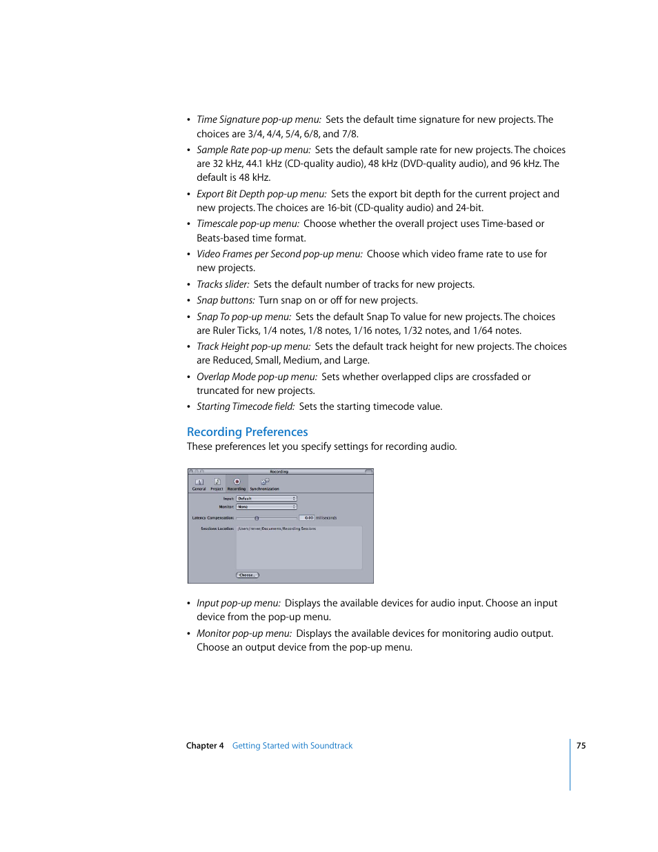 Recording preferences | Apple Soundtrack User Manual | Page 75 / 209