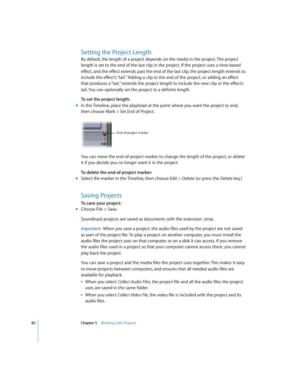 Setting the project length, Saving projects | Apple Soundtrack User Manual | Page 82 / 209