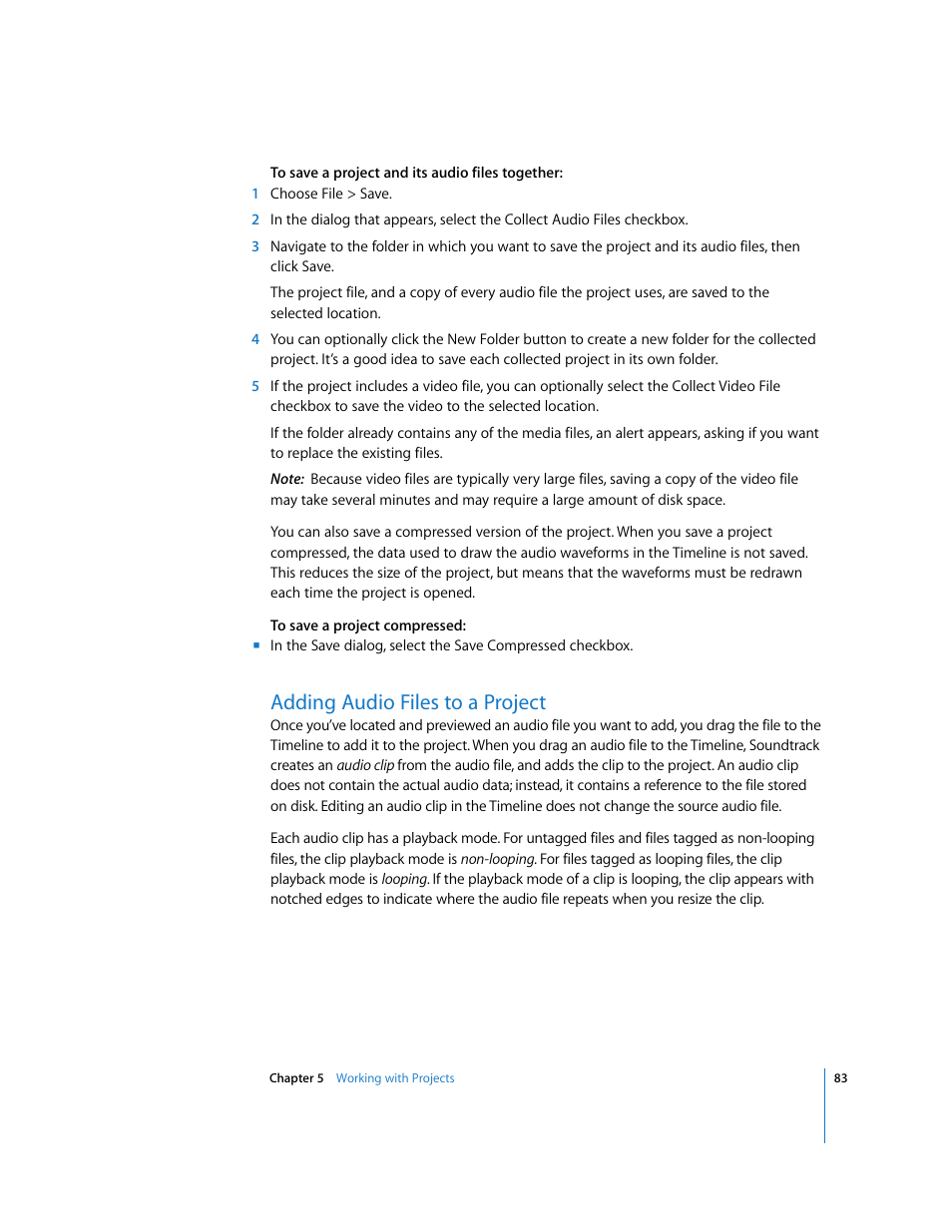 Adding audio files to a project | Apple Soundtrack User Manual | Page 83 / 209
