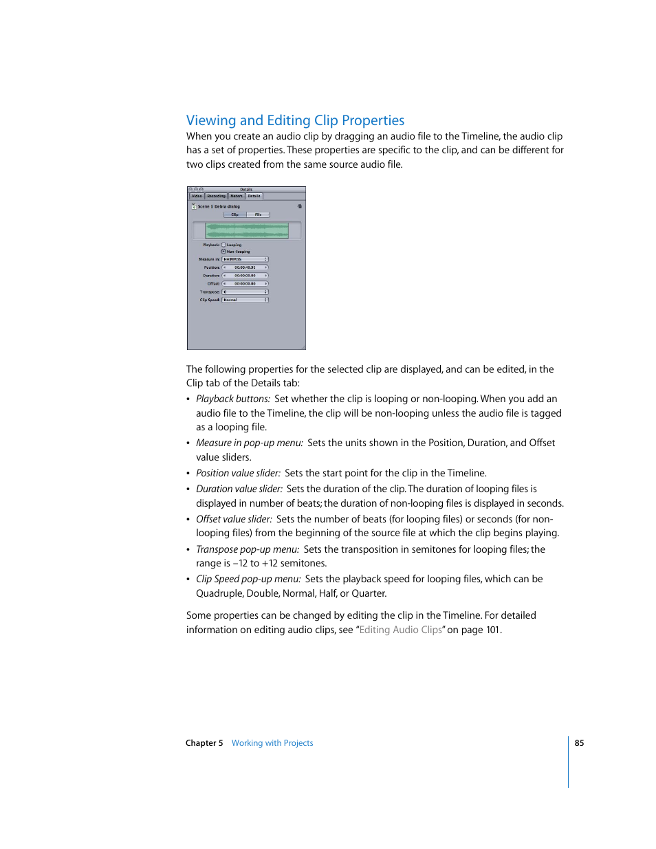 Viewing and editing clip properties | Apple Soundtrack User Manual | Page 85 / 209