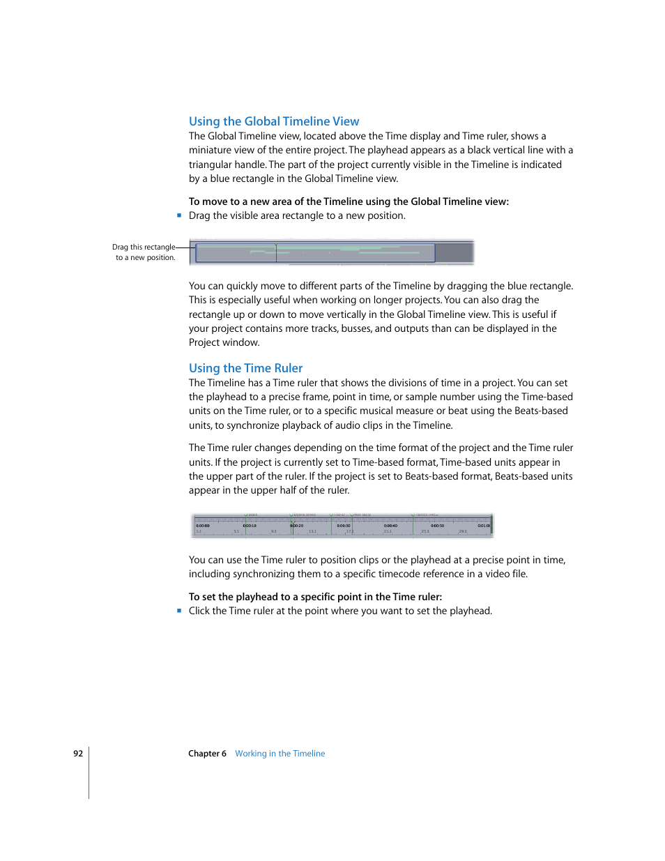 Using the global timeline view, Using the time ruler | Apple Soundtrack User Manual | Page 92 / 209