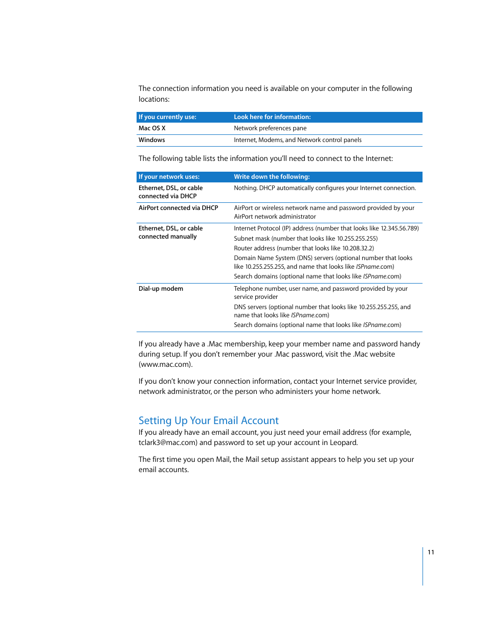Setting up your email account | Apple Mac OS X v10.5 Leopard User Manual | Page 11 / 16