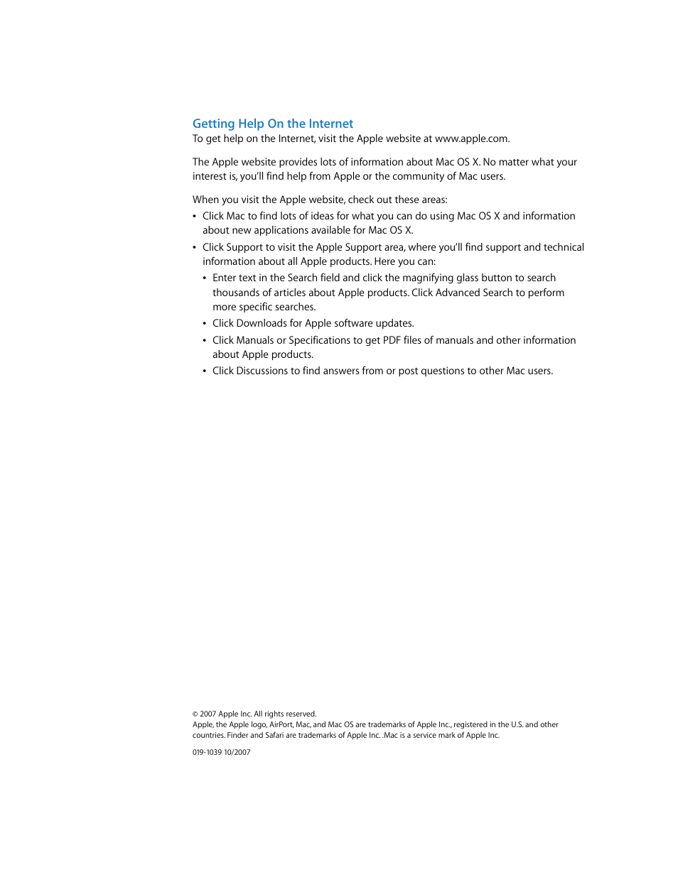 Getting help on the internet | Apple Mac OS X v10.5 Leopard User Manual | Page 16 / 16