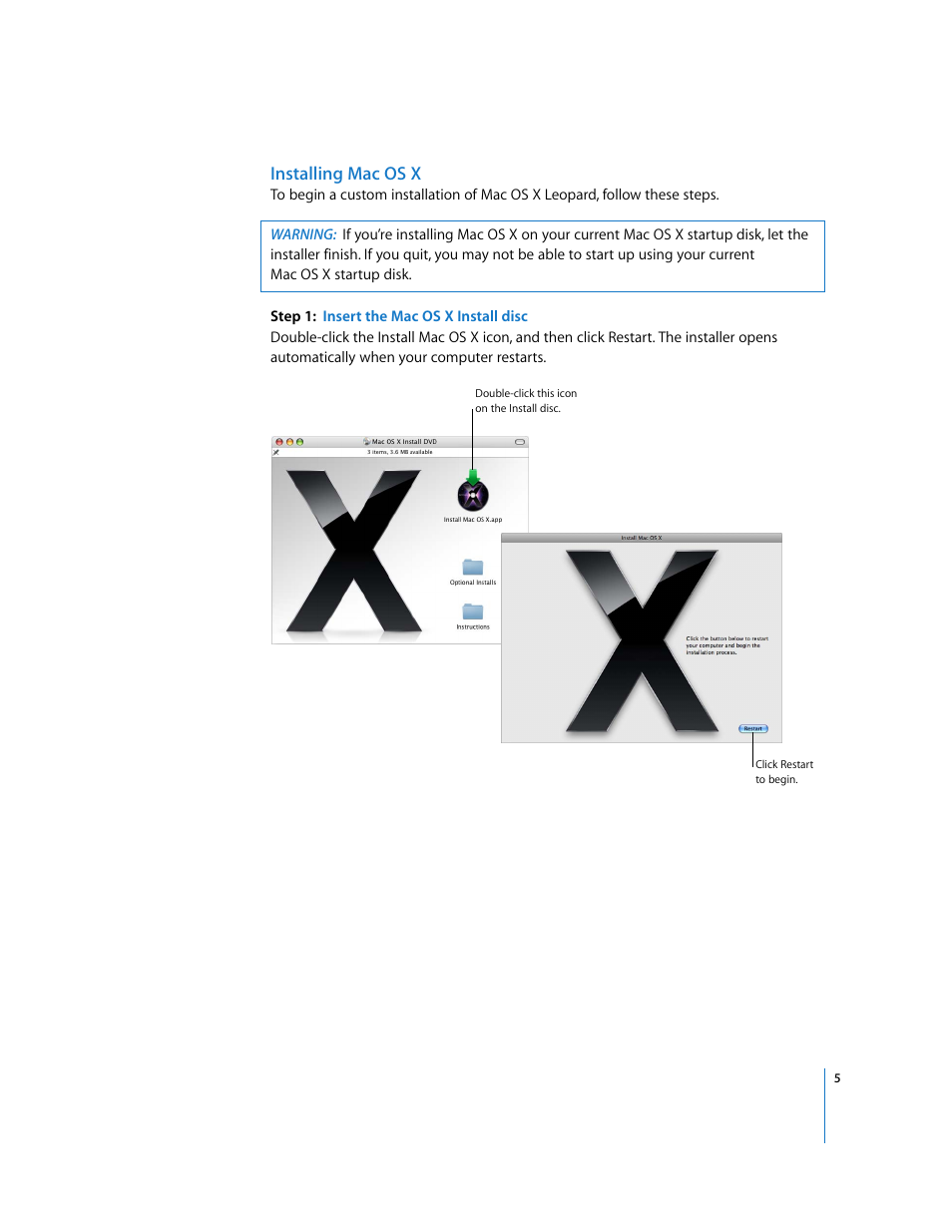 Installing mac os x | Apple Mac OS X v10.5 Leopard User Manual | Page 5 / 16