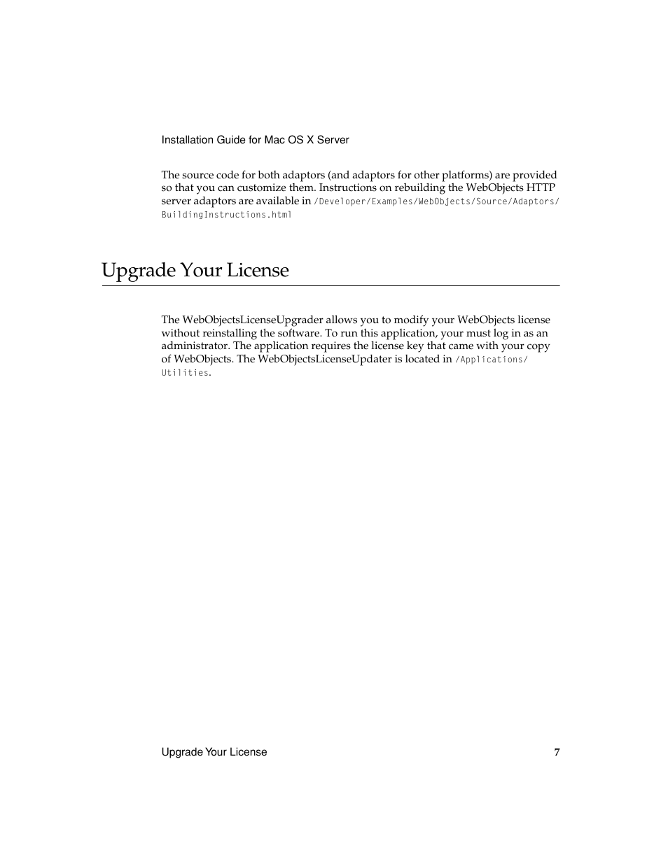 Upgrade your license | Apple WebObjects 5.1 for Mac OS X Server User Manual | Page 7 / 8