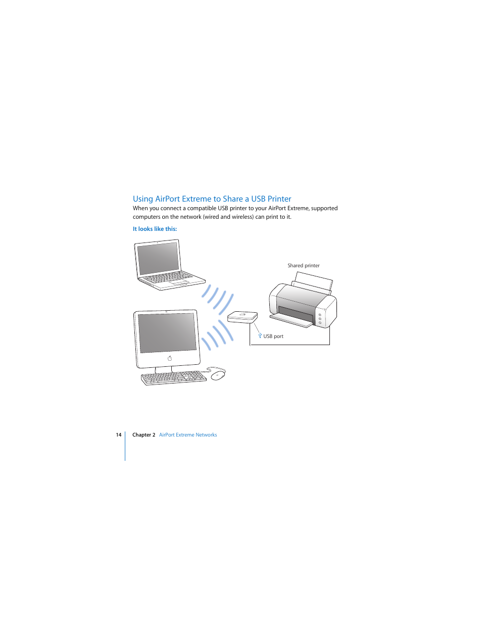Using airport extreme to share a usb printer | Apple AirPort Extreme 802.11n (2nd Generation) User Manual | Page 14 / 40