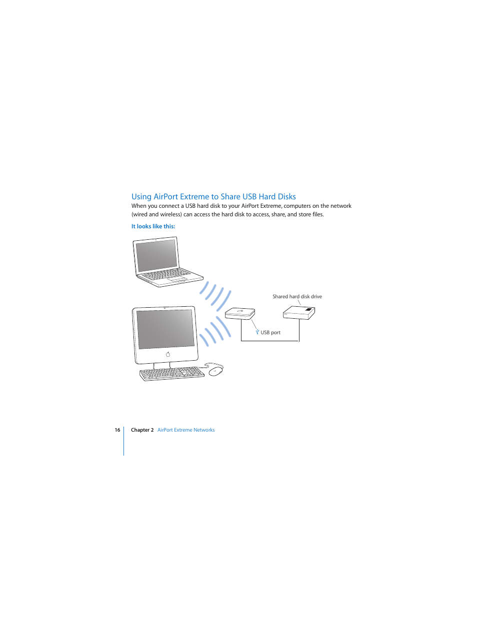 Using airport extreme to share usb hard disks | Apple AirPort Extreme 802.11n (2nd Generation) User Manual | Page 16 / 40