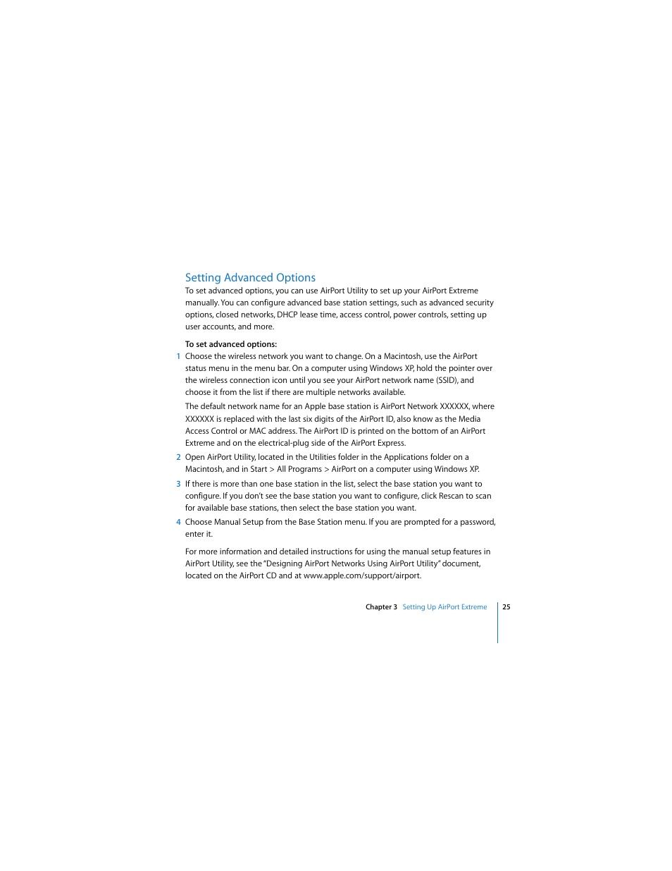 Setting advanced options | Apple AirPort Extreme 802.11n (2nd Generation) User Manual | Page 25 / 40