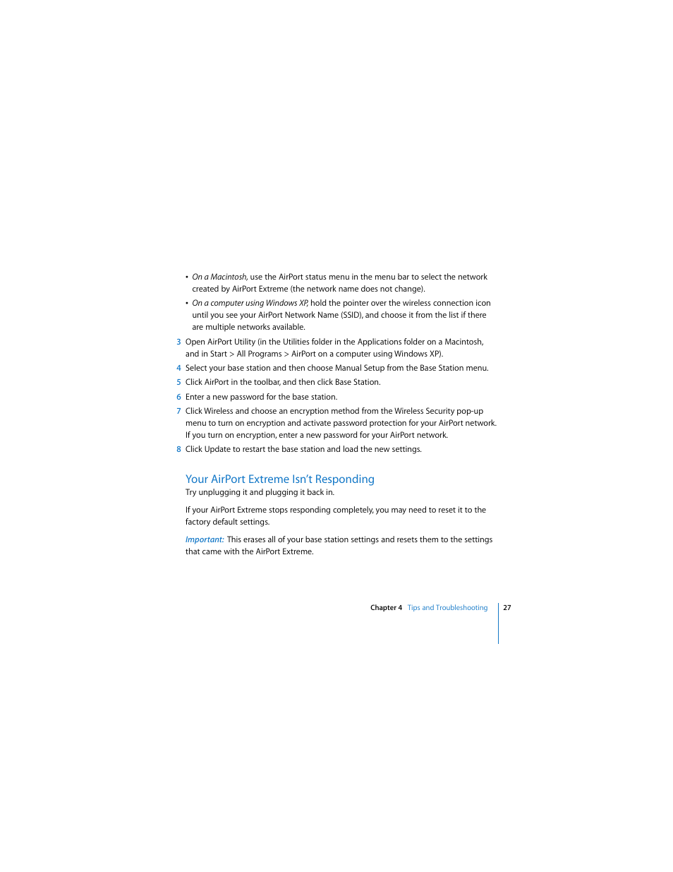 Your airport extreme isn’t responding | Apple AirPort Extreme 802.11n (2nd Generation) User Manual | Page 27 / 40