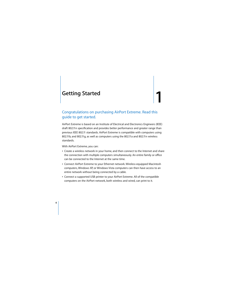 Getting started | Apple AirPort Extreme 802.11n (2nd Generation) User Manual | Page 4 / 40