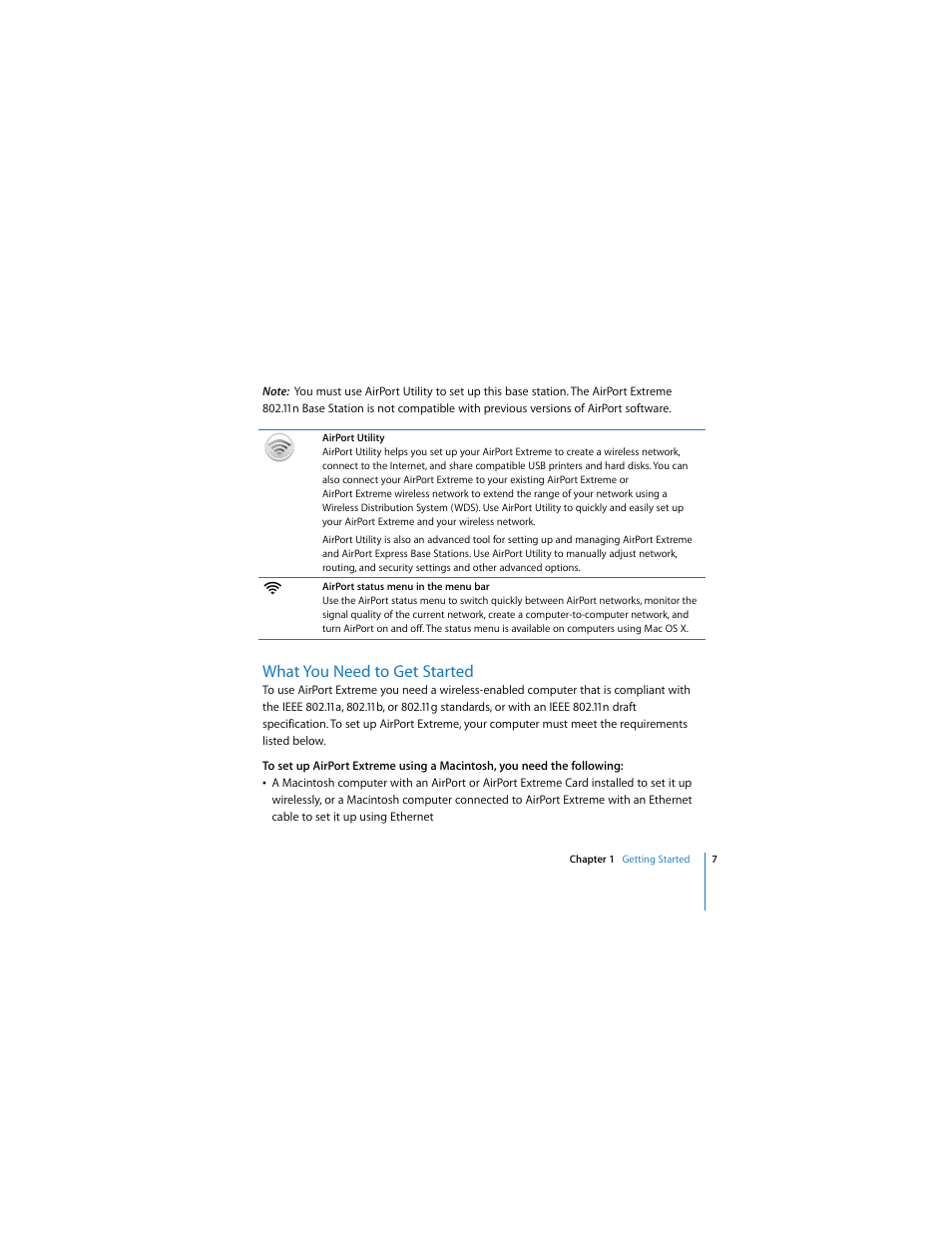 What you need to get started | Apple AirPort Extreme 802.11n (2nd Generation) User Manual | Page 7 / 40