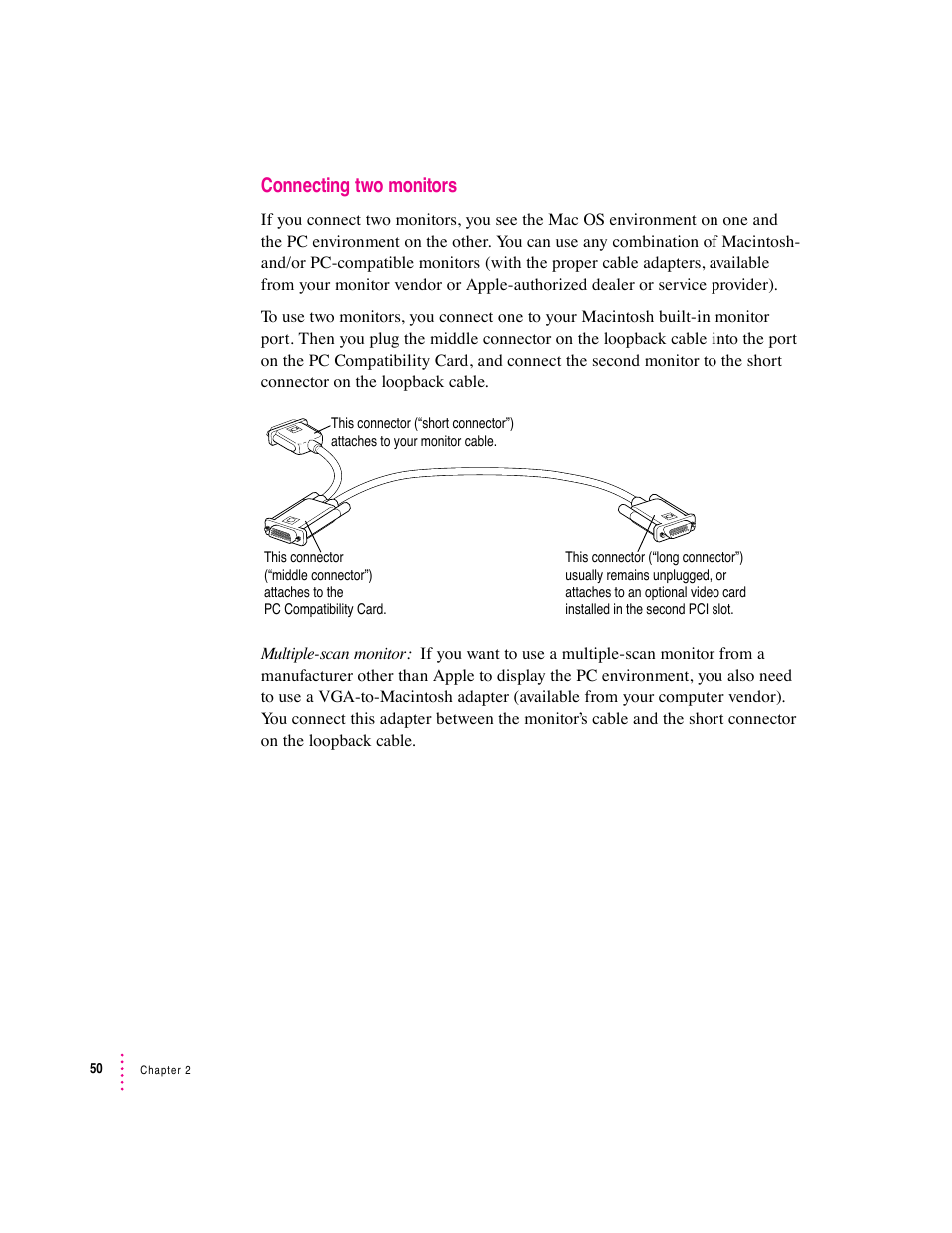 Connecting two monitors | Apple PC Compatibility Card (Installation) User Manual | Page 50 / 85