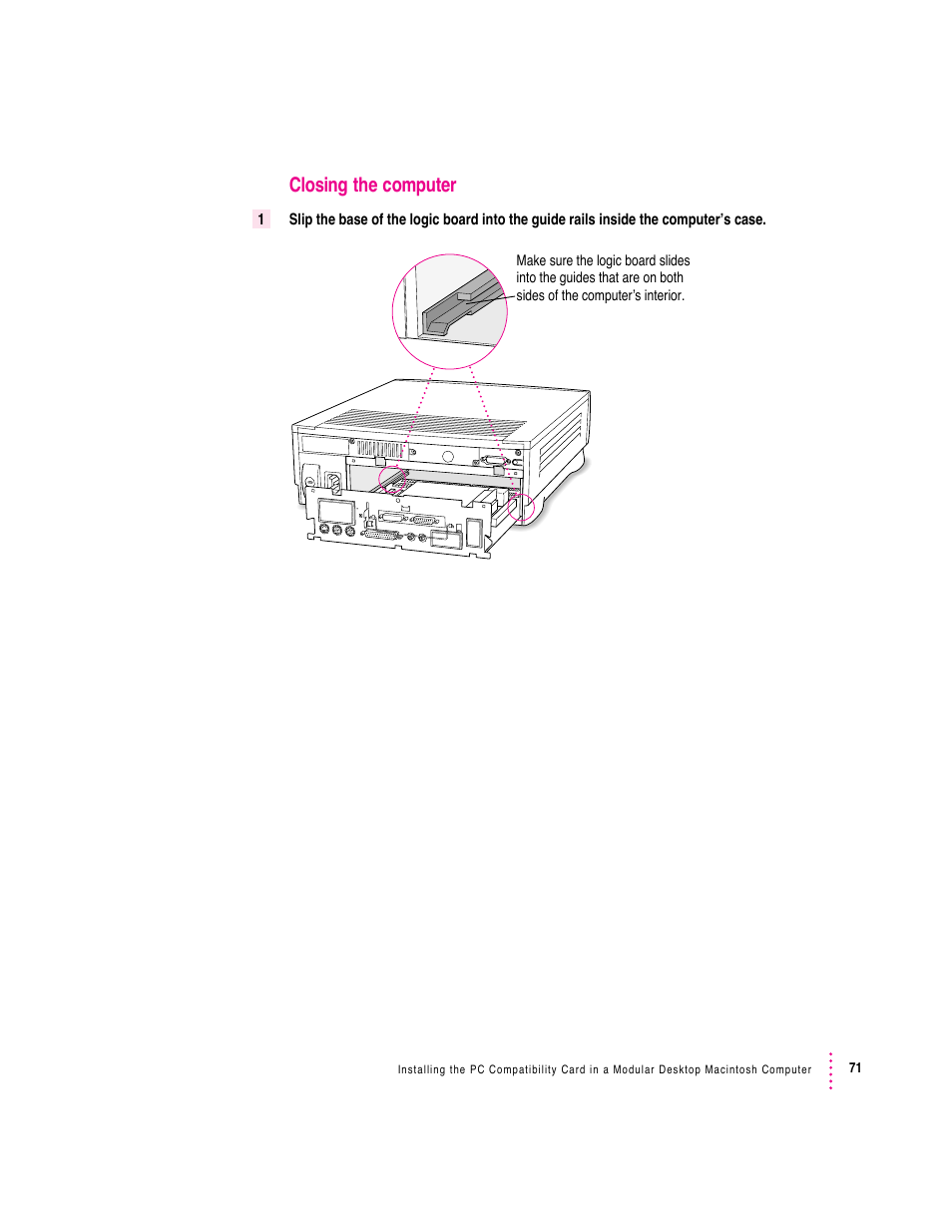 Closing the computer | Apple PC Compatibility Card (Installation) User Manual | Page 71 / 85