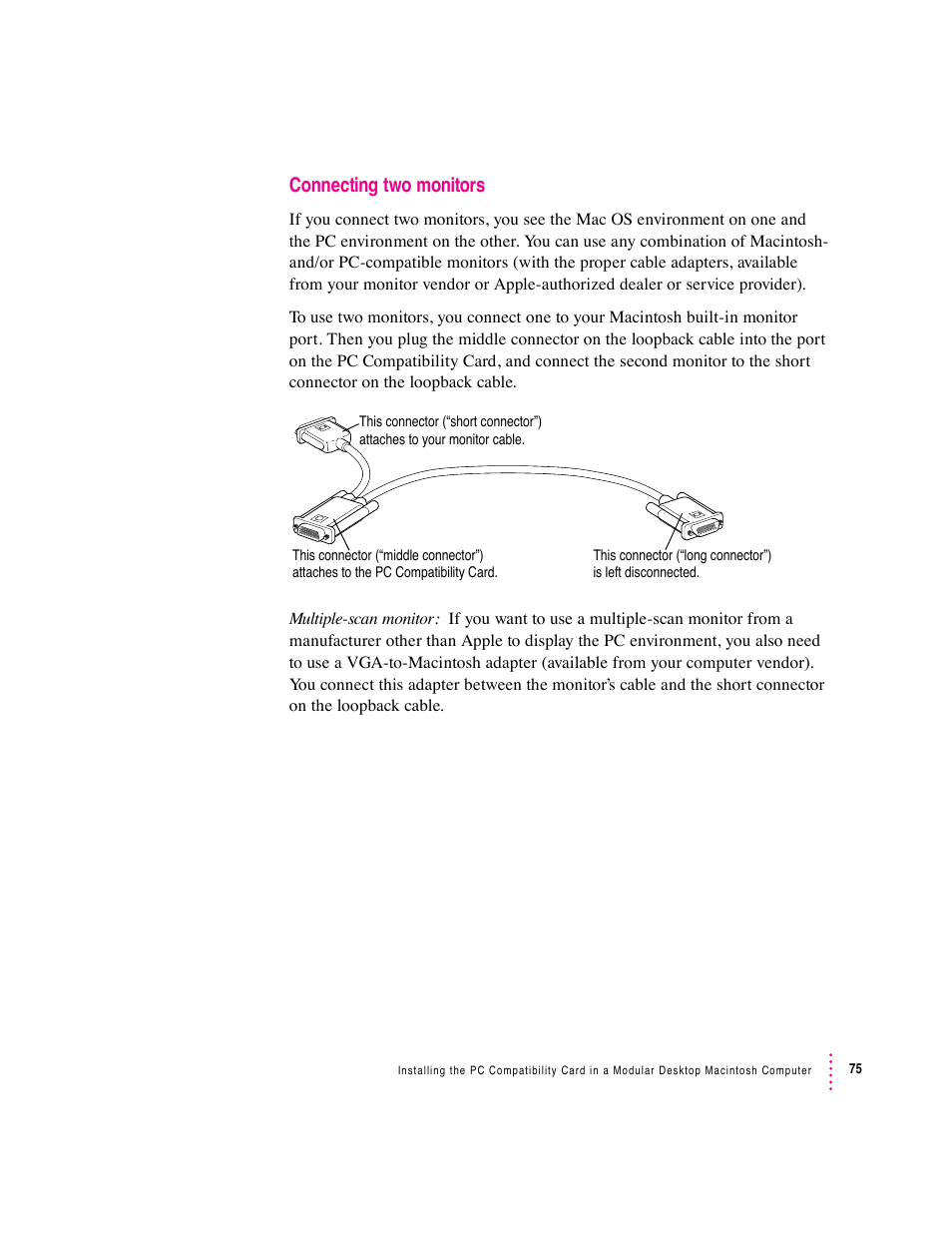 Connecting two monitors | Apple PC Compatibility Card (Installation) User Manual | Page 75 / 85