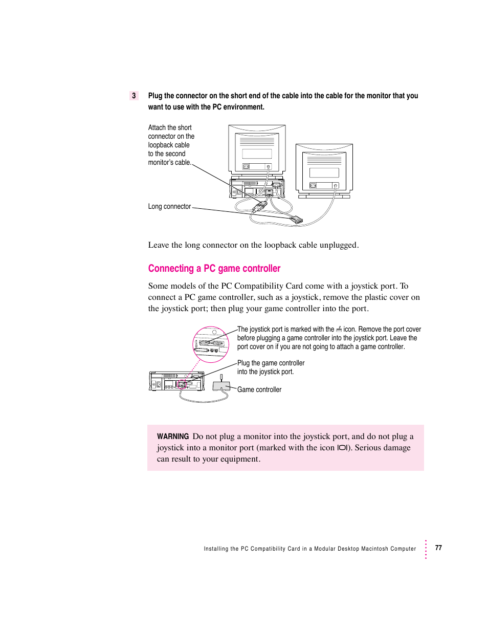 Connecting a pc game controller | Apple PC Compatibility Card (Installation) User Manual | Page 77 / 85