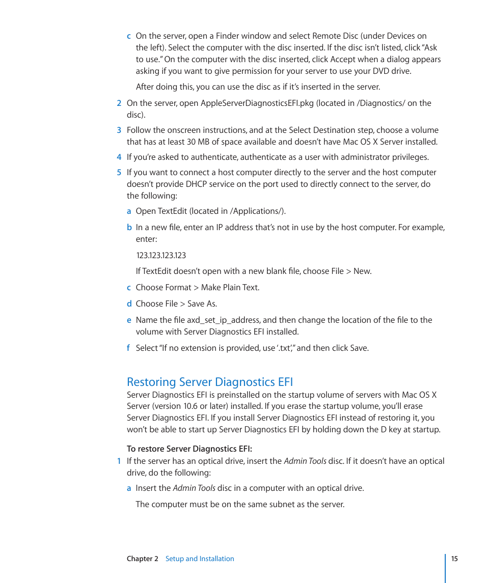 Restoring server diagnostics efi | Apple Server Diagnostics User Manual | Page 15 / 54
